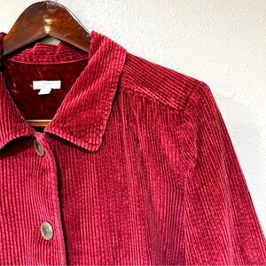 J. Jill Corduroy Red Wine Maroon Pleat Back Button Front Jacket Size XL Vintage
